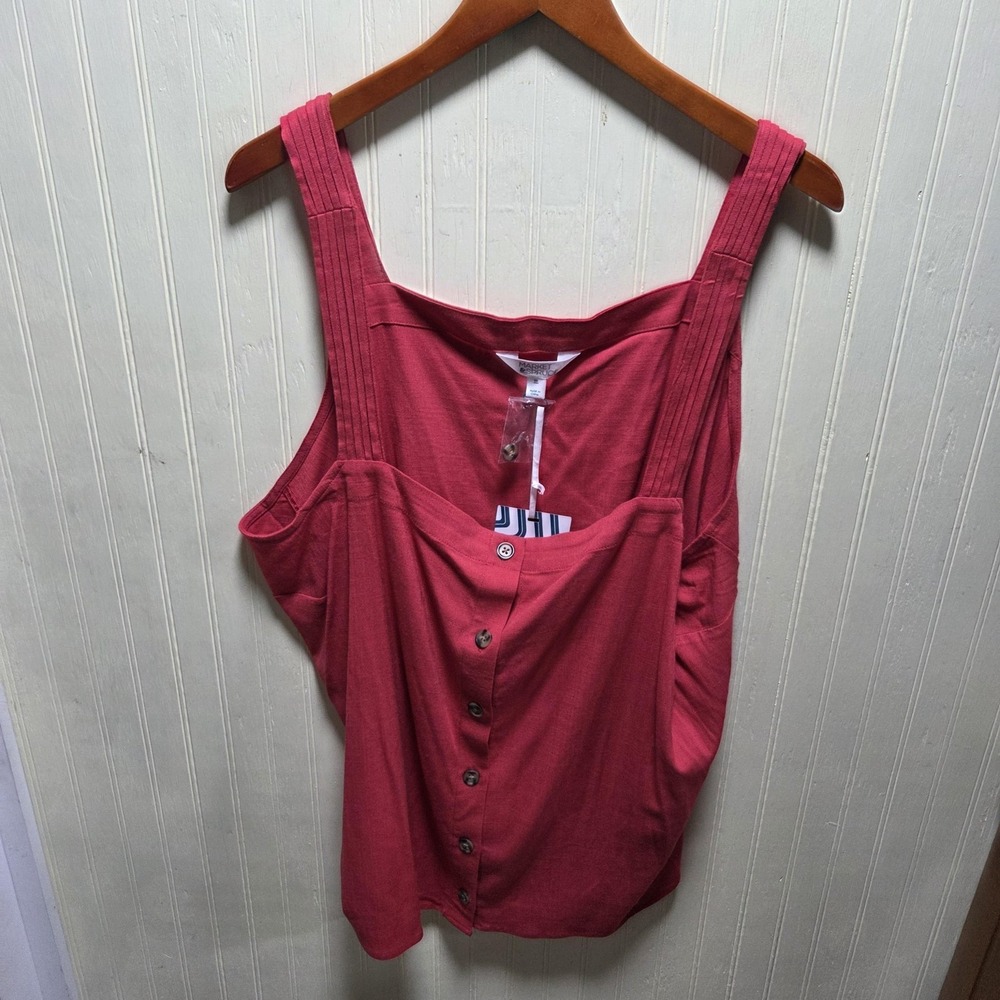 Market & Spruce Tank Top Womens Plus 2X Red Square Neck Sleeveless Jersey Tunic